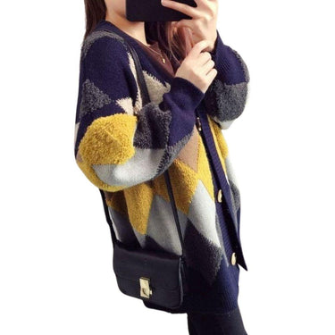 Fluffy Diamond Pattern Casual Women's Cardigan: Bold geometric prints with a tufted texture from NSE Imports #2.